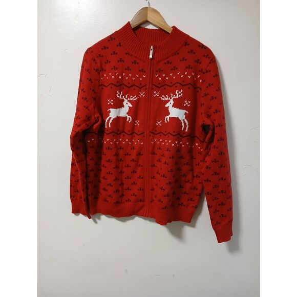 Talbots collectible womens xlfull zip reindeer red fairisle...